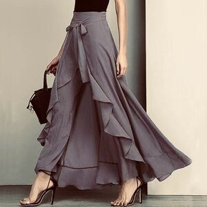 Ruffled Gray Maxi Skirt + Pants